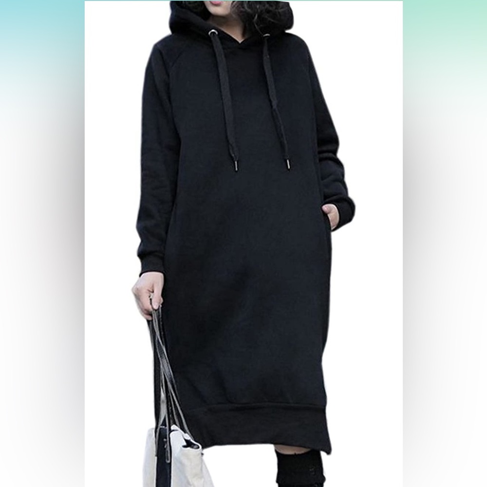 Women's Thickening Long Fleece Sweatshirt String Hoodie Dress Pullover Plus Size